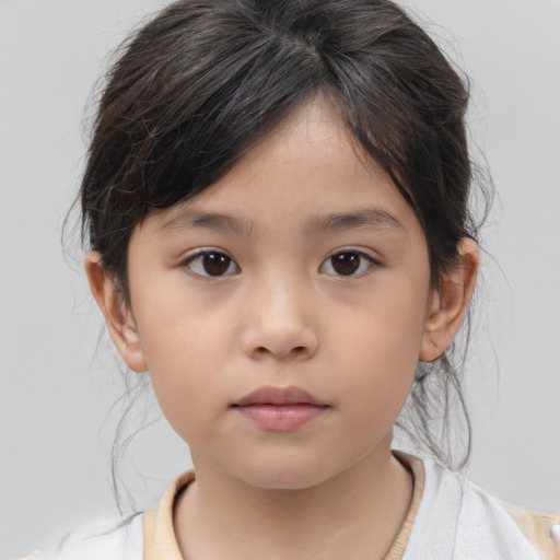 Neutral asian child female with medium  brown hair and brown eyes