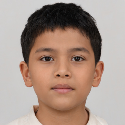 Neutral asian child male with short  brown hair and brown eyes
