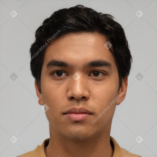 Neutral asian young-adult male with short  black hair and brown eyes