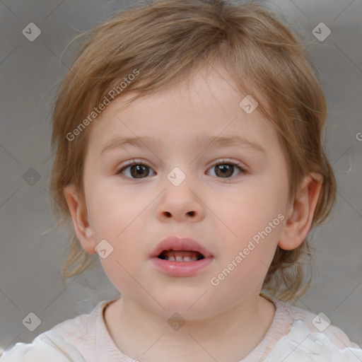 Neutral white child female with medium  brown hair and brown eyes