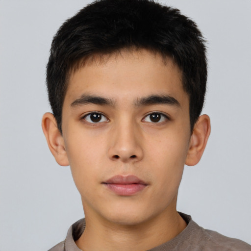 Neutral asian young-adult male with short  black hair and brown eyes