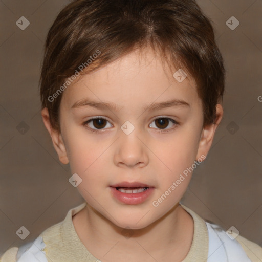 Neutral white child female with short  brown hair and brown eyes