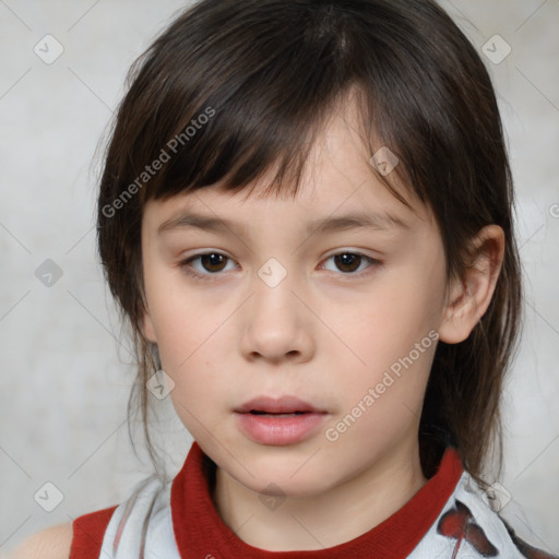 Neutral white child female with medium  brown hair and brown eyes
