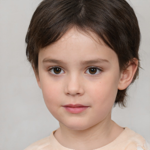 Neutral white child female with medium  brown hair and brown eyes