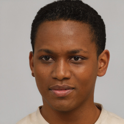 Neutral black young-adult female with short  black hair and brown eyes