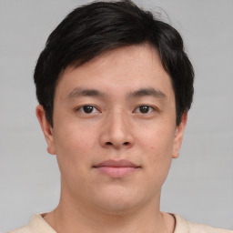 Neutral asian young-adult male with short  brown hair and brown eyes