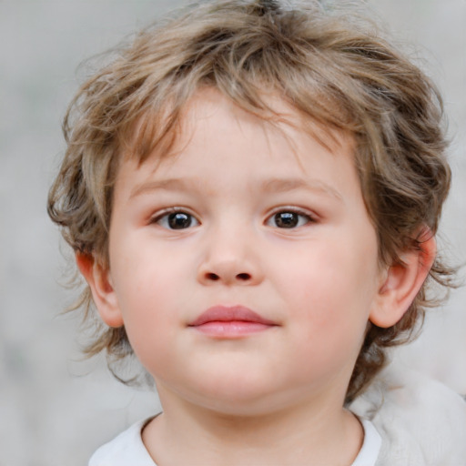 Neutral white child female with medium  brown hair and blue eyes