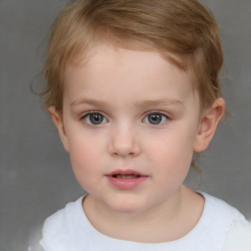 Neutral white child female with short  brown hair and brown eyes