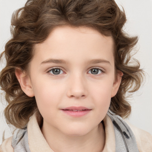 Neutral white child female with medium  brown hair and brown eyes