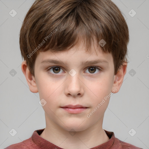 Neutral white child male with short  brown hair and grey eyes