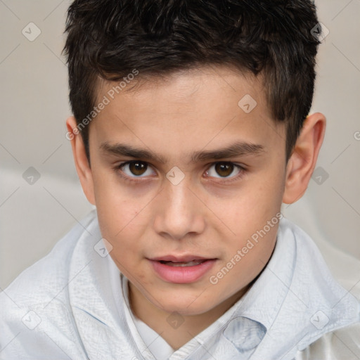 Joyful white child male with short  brown hair and brown eyes