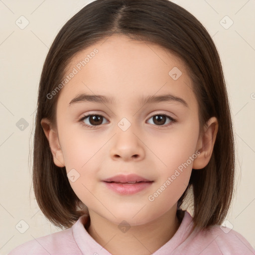 Neutral white child female with medium  brown hair and brown eyes