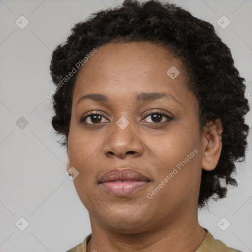 Neutral black young-adult female with short  brown hair and brown eyes