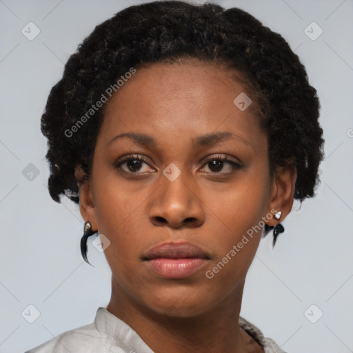 Neutral black young-adult female with short  black hair and brown eyes