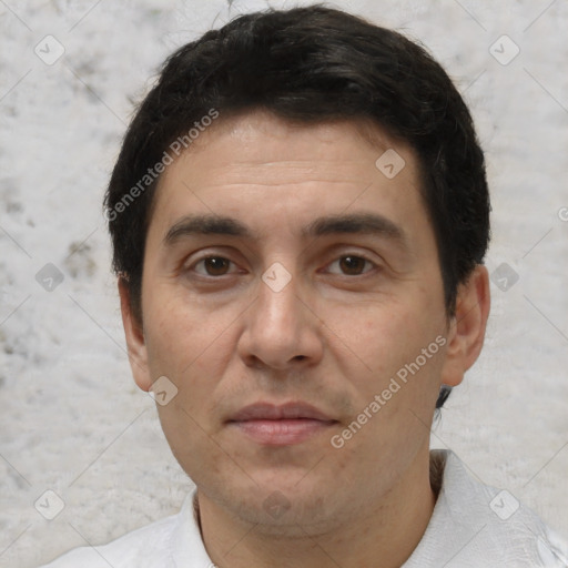 Neutral white adult male with short  brown hair and brown eyes