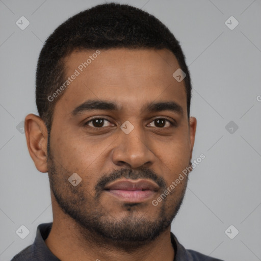 Neutral black young-adult male with short  brown hair and brown eyes