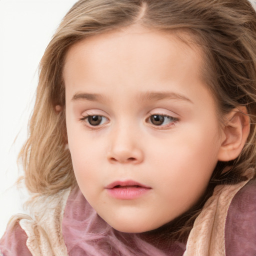 Neutral white child female with long  brown hair and blue eyes