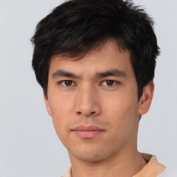 Neutral asian young-adult male with short  brown hair and brown eyes