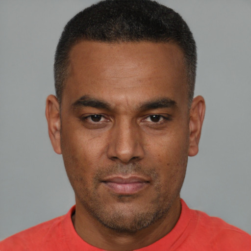 Neutral black young-adult male with short  brown hair and brown eyes