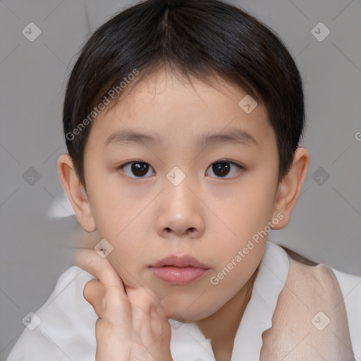 Neutral white child female with short  brown hair and brown eyes