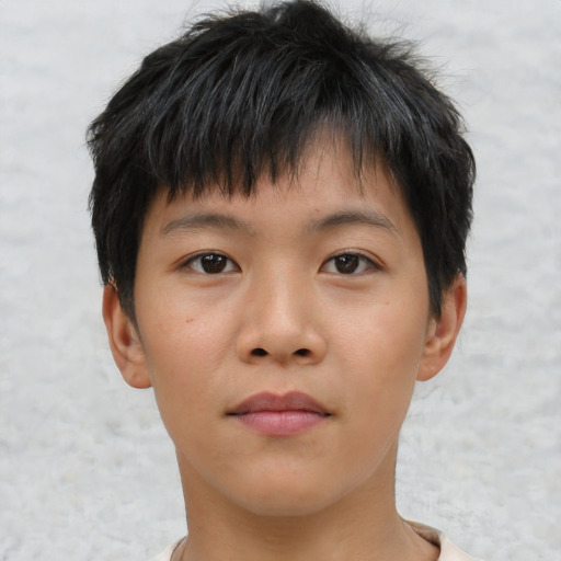 Neutral asian young-adult male with short  brown hair and brown eyes