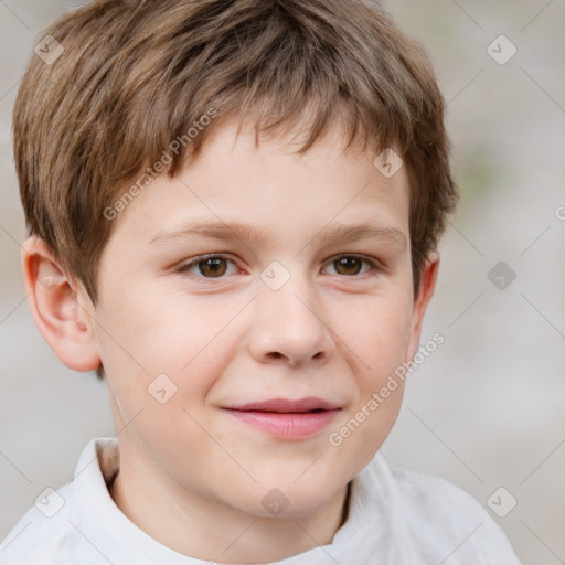 Joyful white child male with short  brown hair and brown eyes