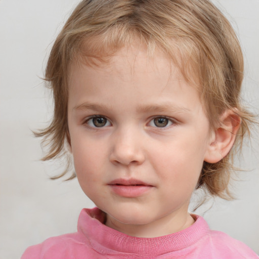 Neutral white child female with medium  brown hair and blue eyes