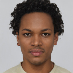 Neutral black young-adult female with short  black hair and brown eyes