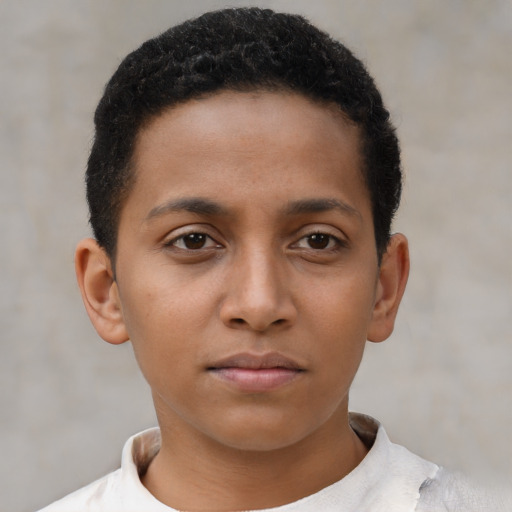 Neutral black young-adult male with short  brown hair and brown eyes