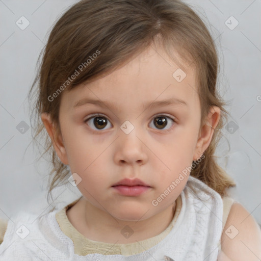 Neutral white child female with medium  brown hair and brown eyes