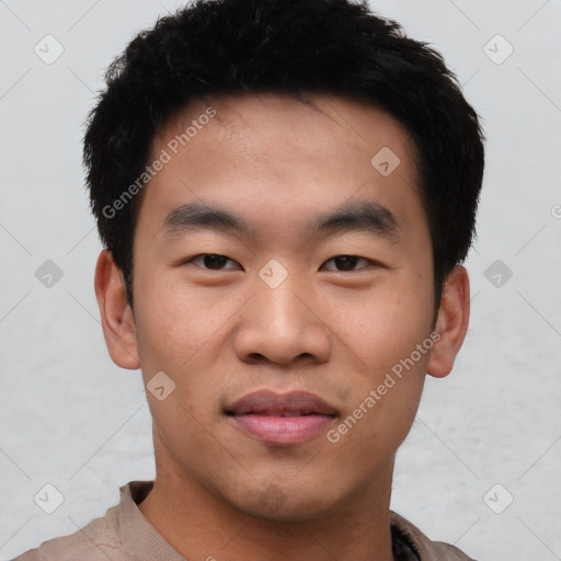 Neutral asian young-adult male with short  black hair and brown eyes