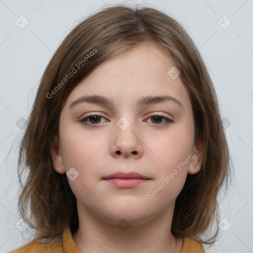 Neutral white child female with medium  brown hair and brown eyes