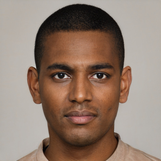 Neutral black young-adult male with short  brown hair and brown eyes