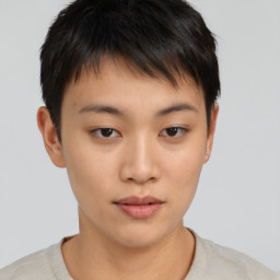 Neutral asian young-adult male with short  brown hair and brown eyes