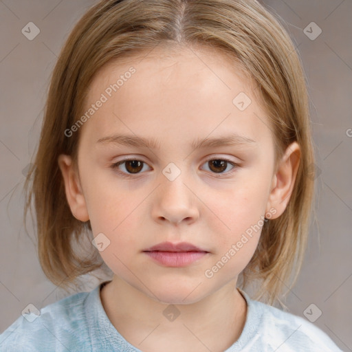 Neutral white child female with medium  brown hair and brown eyes