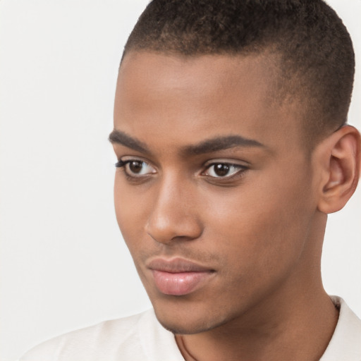 Neutral black young-adult male with short  brown hair and brown eyes