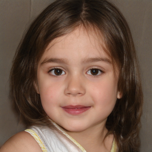 Neutral white child female with medium  brown hair and brown eyes