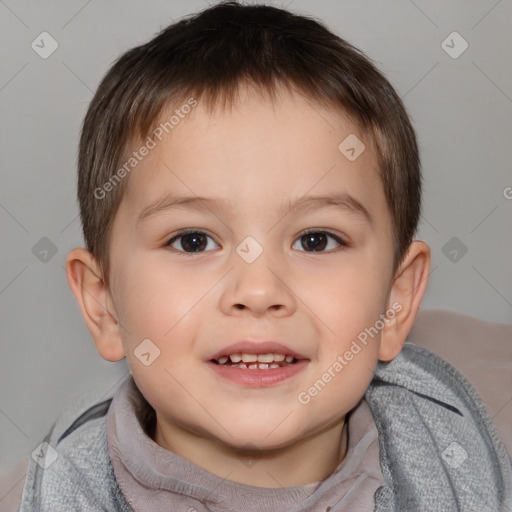 Joyful white child male with short  brown hair and brown eyes