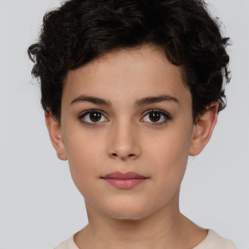 Neutral white young-adult female with short  brown hair and brown eyes