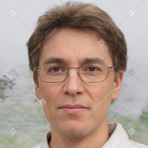 Neutral white adult male with short  brown hair and brown eyes