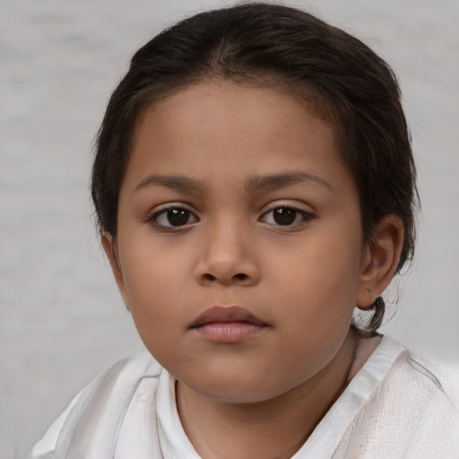 Neutral asian child female with short  brown hair and brown eyes