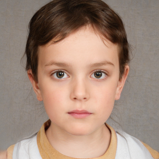 Neutral white child female with medium  brown hair and brown eyes