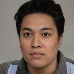 Neutral asian young-adult male with short  black hair and brown eyes