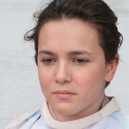 Neutral white young-adult female with short  brown hair and brown eyes