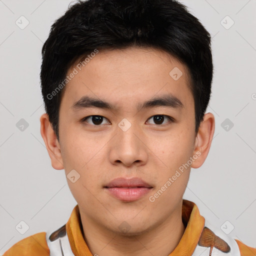Neutral asian young-adult male with short  brown hair and brown eyes
