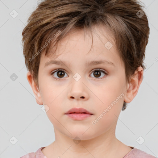 Neutral white child female with short  brown hair and brown eyes