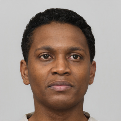 Neutral black young-adult male with short  brown hair and brown eyes