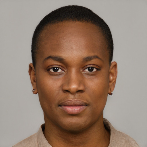 Neutral black young-adult female with short  brown hair and brown eyes