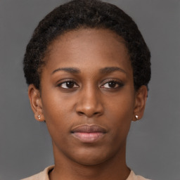 Neutral black young-adult female with short  brown hair and brown eyes