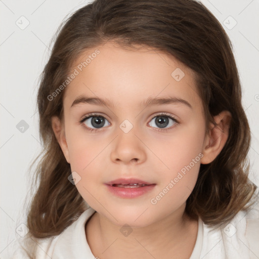 Neutral white child female with medium  brown hair and brown eyes